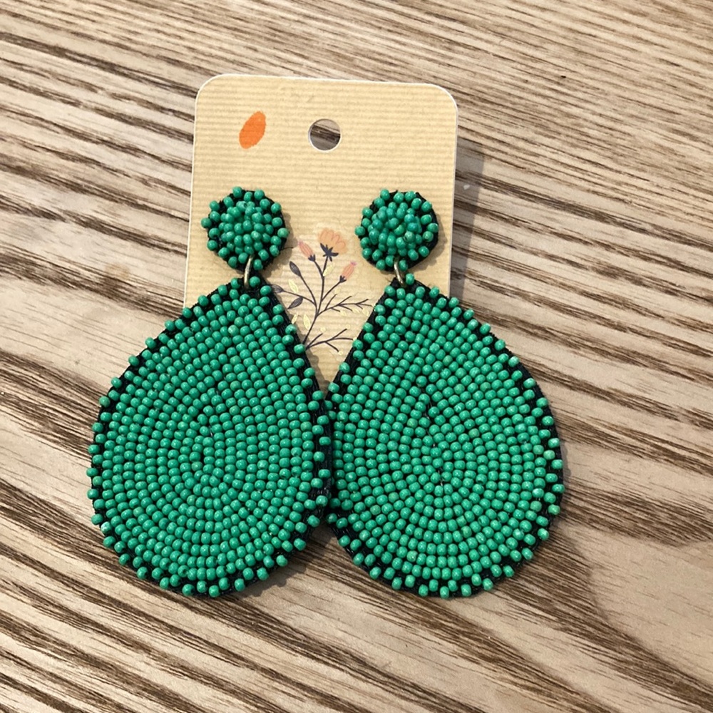 Green with envy.. large seas bead earrings! New with tag!